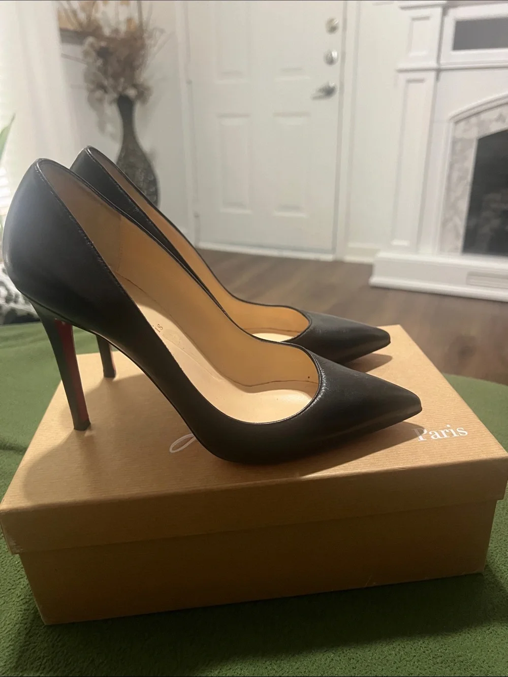 Christian Louboutin Black Shiny Pointed-Toe Pumps